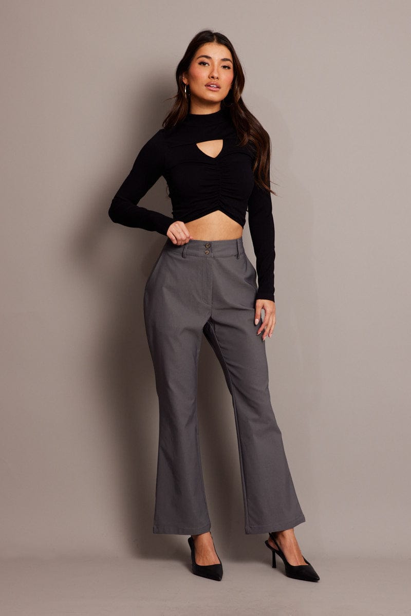 Grey Slim Pants High Rise for Ally Fashion