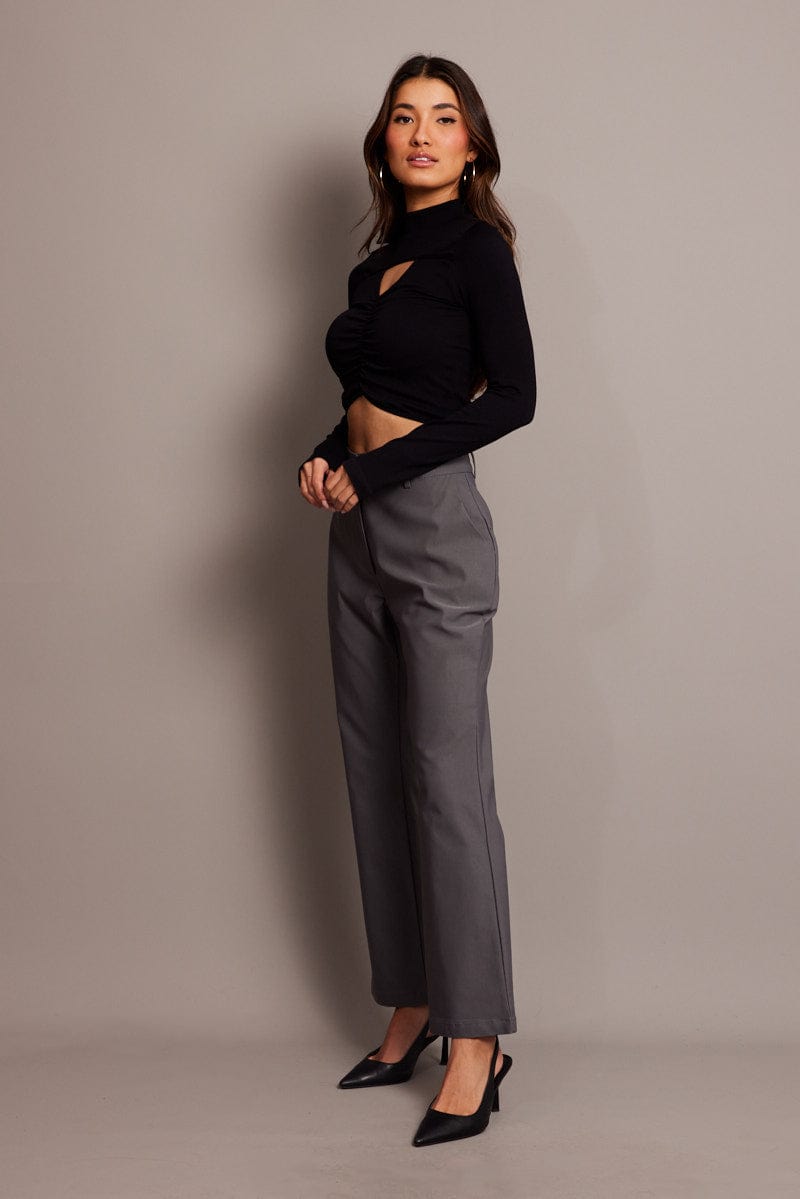 Grey Slim Pants High Rise for Ally Fashion