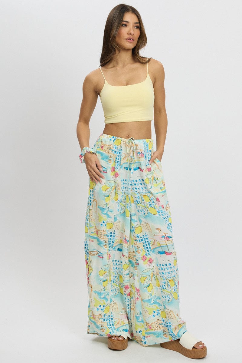 Multi Abstract Wide Leg Pants High Rise for Ally Fashion