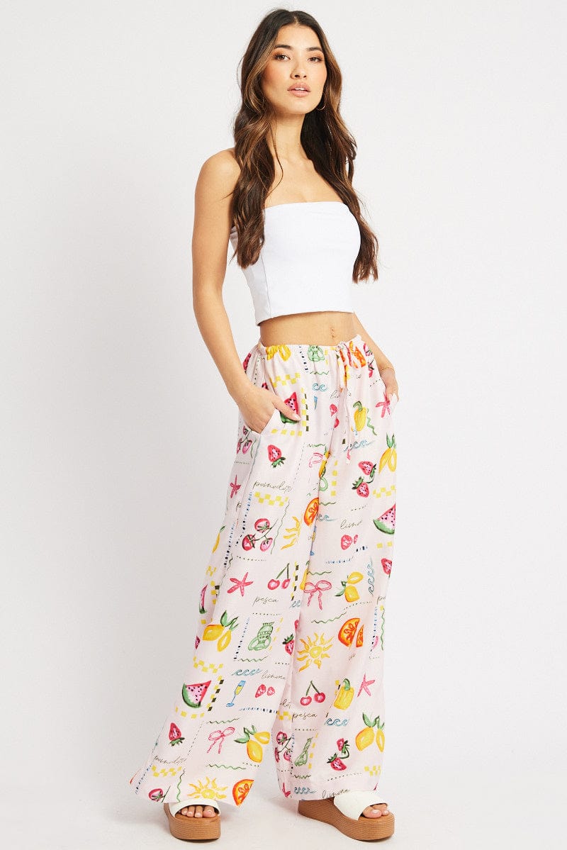 Pink Abstract Wide Leg Pants High Rise for Ally Fashion