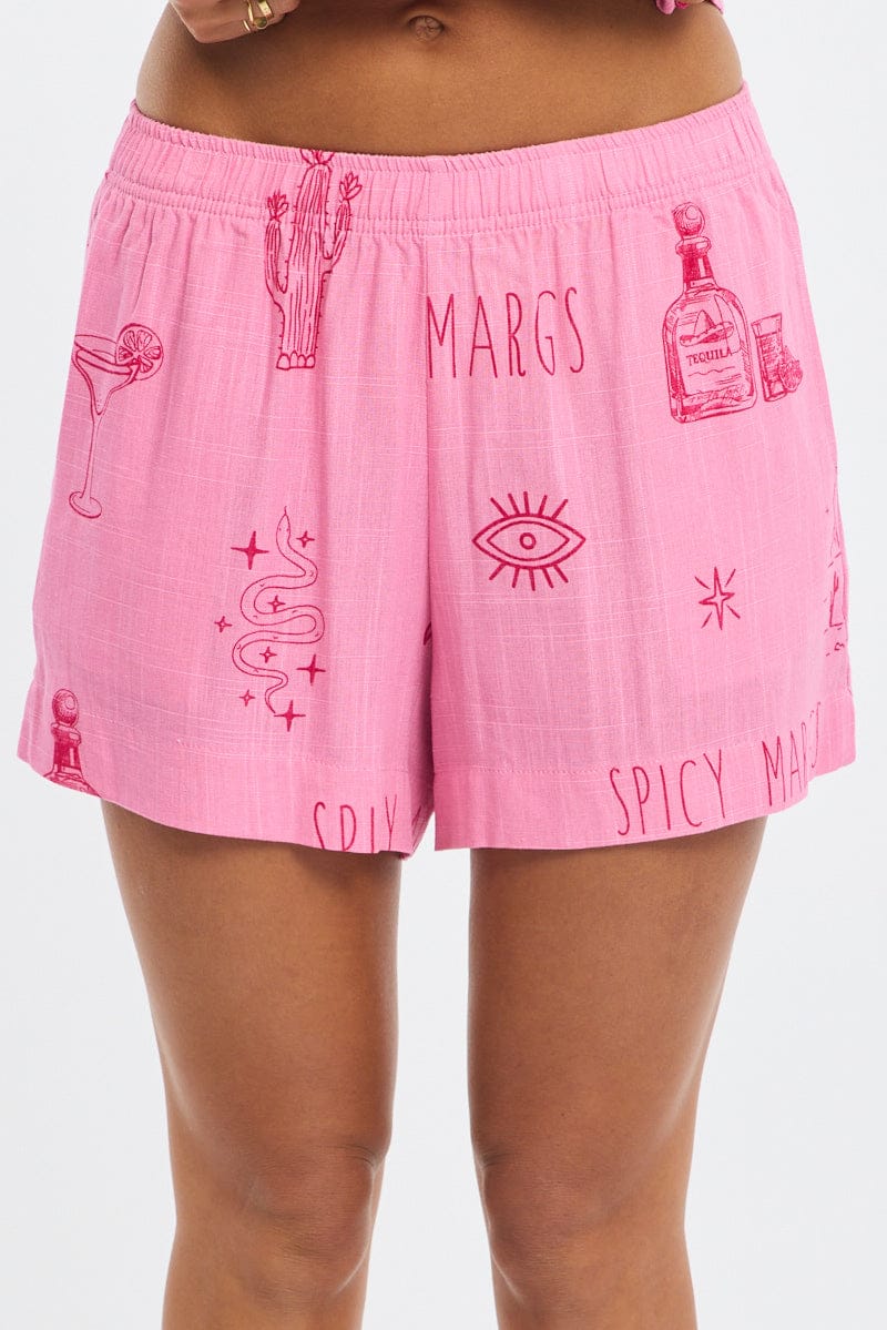 Pink Abstract Relaxed Shorts High Rise for Ally Fashion