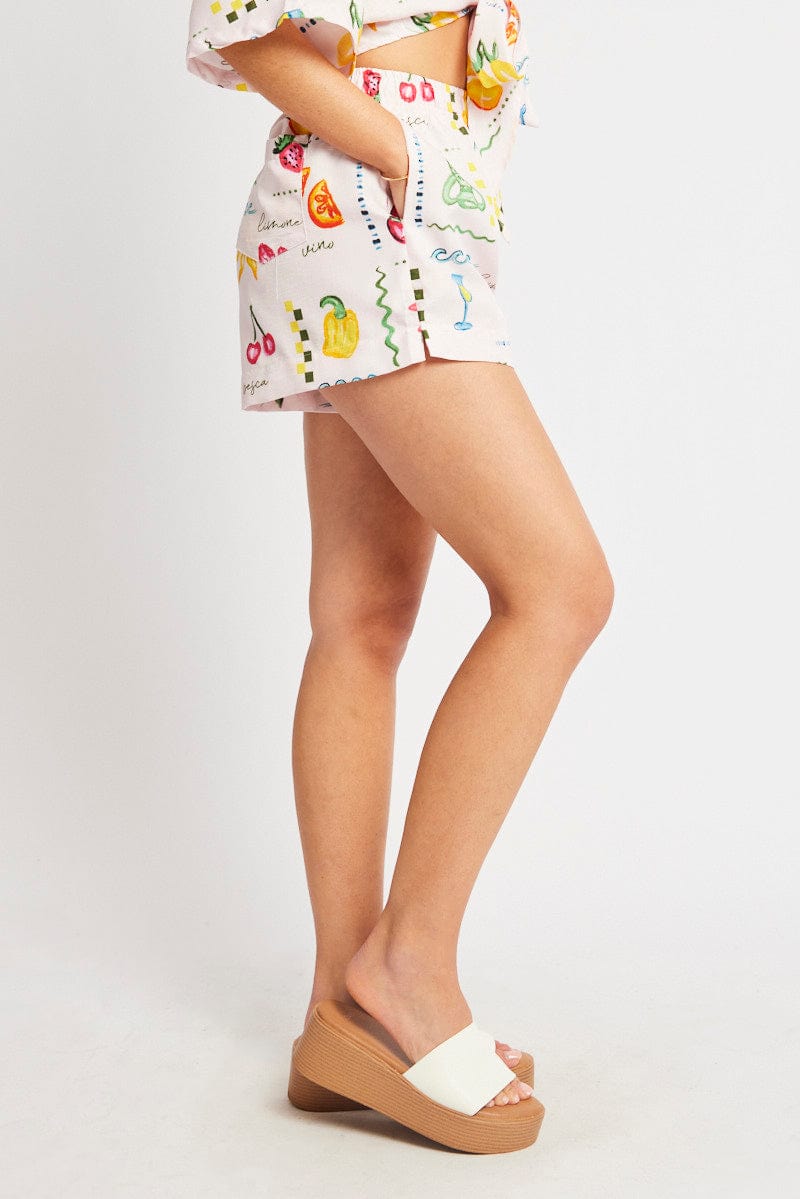 Pink Abstract Relaxed Shorts High Rise for Ally Fashion