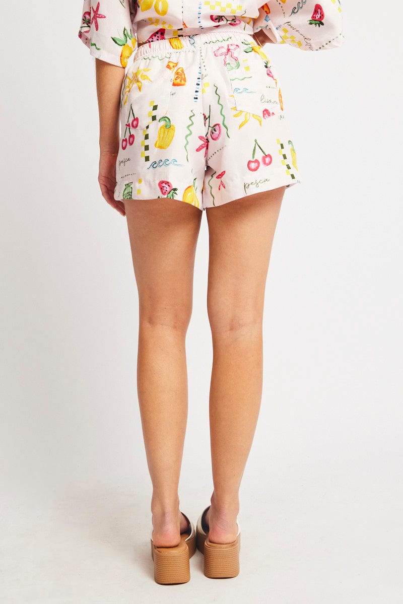 Pink Abstract Relaxed Shorts High Rise for Ally Fashion