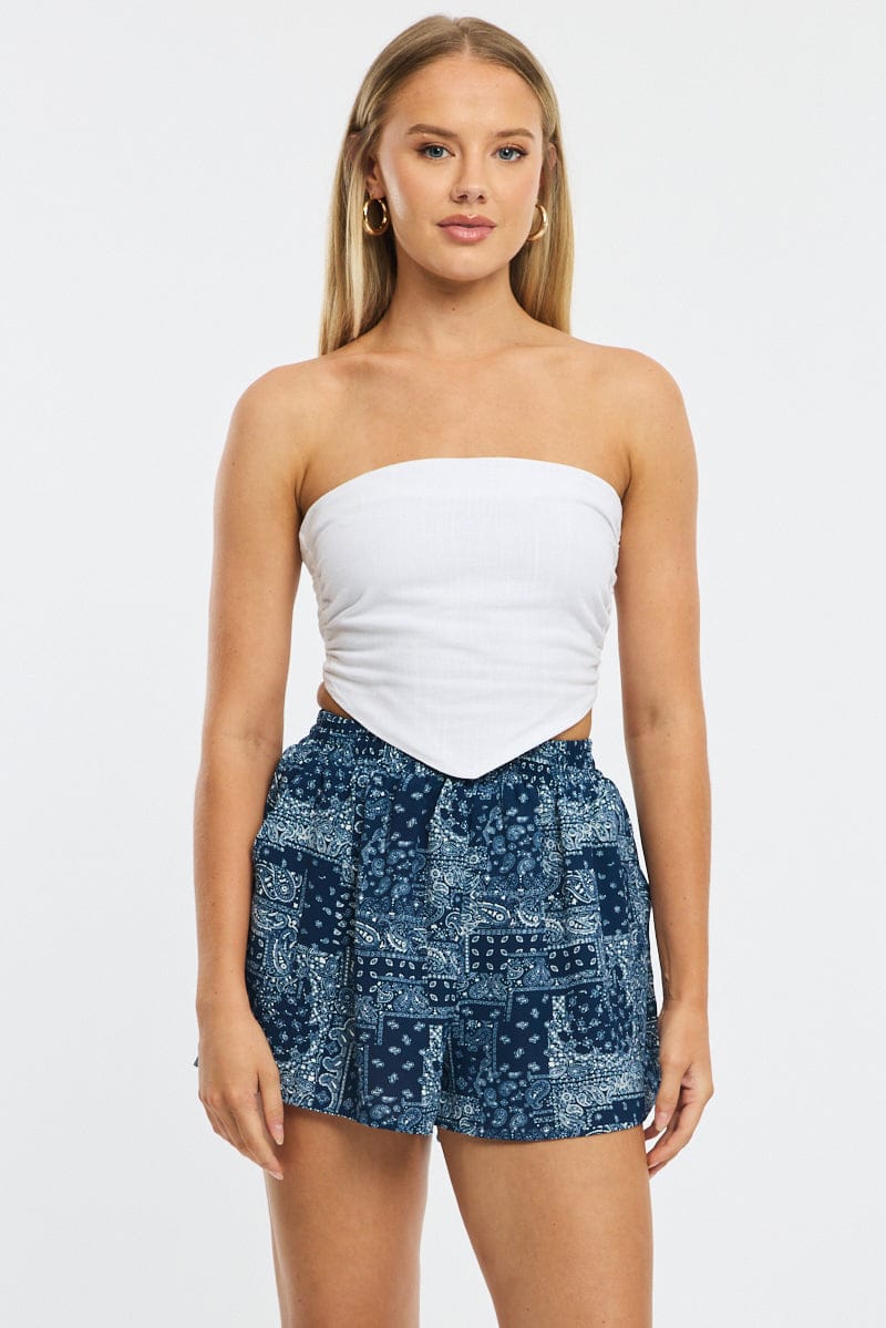 Blue Boho Shorts High Rise for Ally Fashion