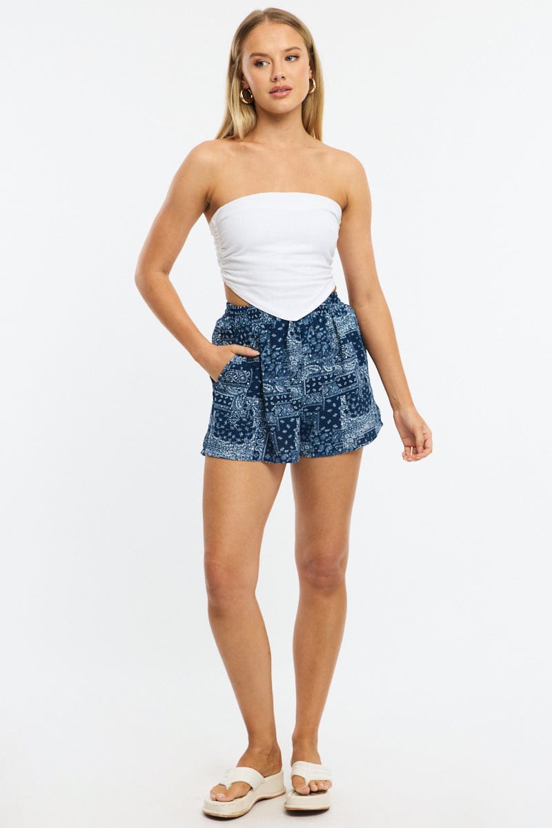 Blue Boho Shorts High Rise for Ally Fashion