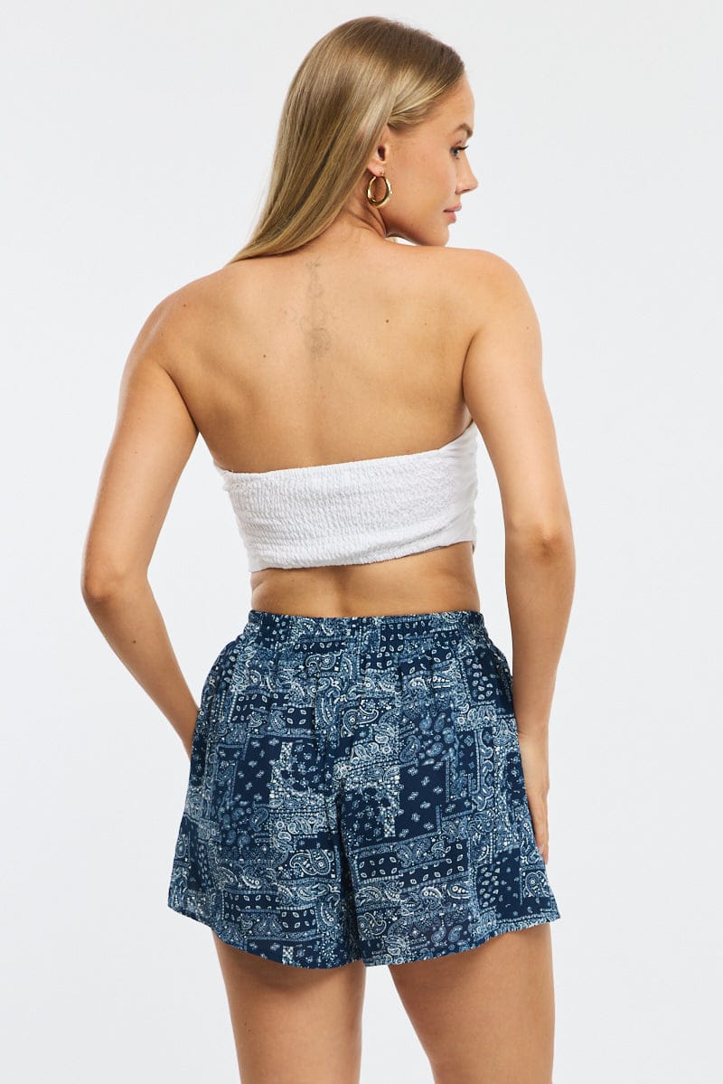 Blue Boho Shorts High Rise for Ally Fashion