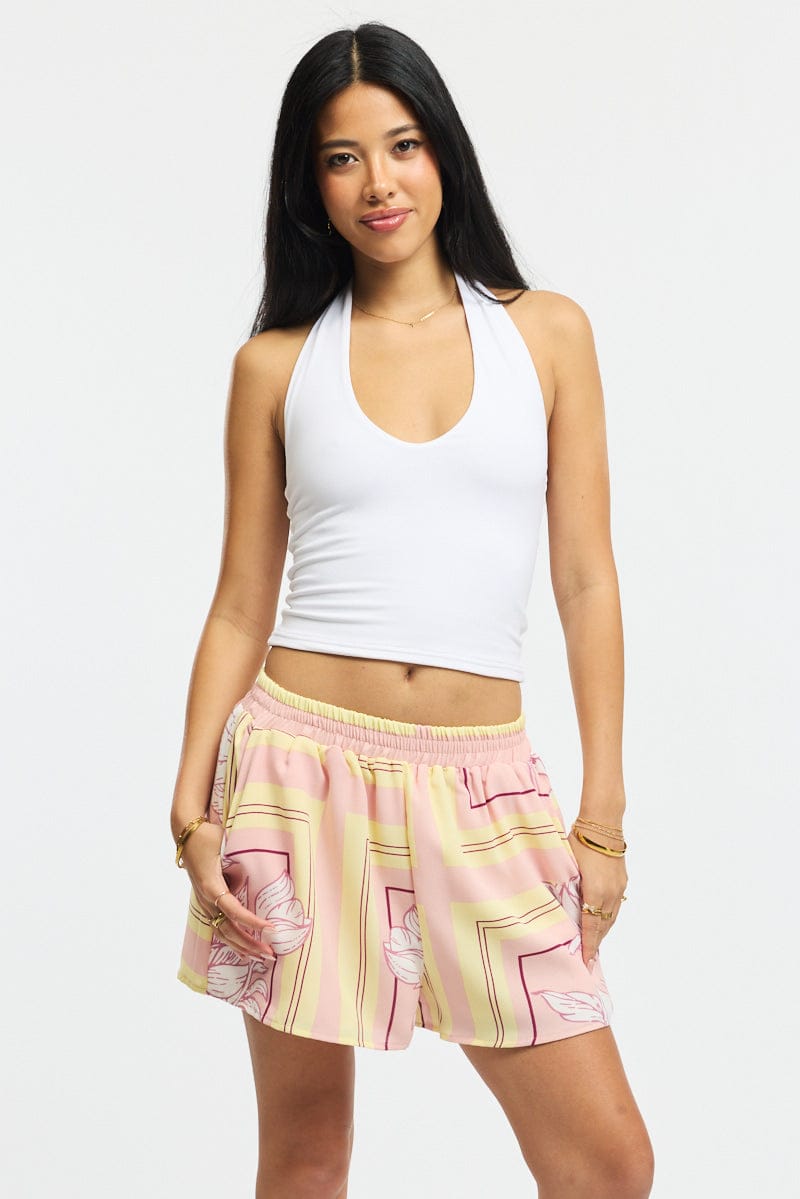 Pink Floral Shorts High Rise for Ally Fashion