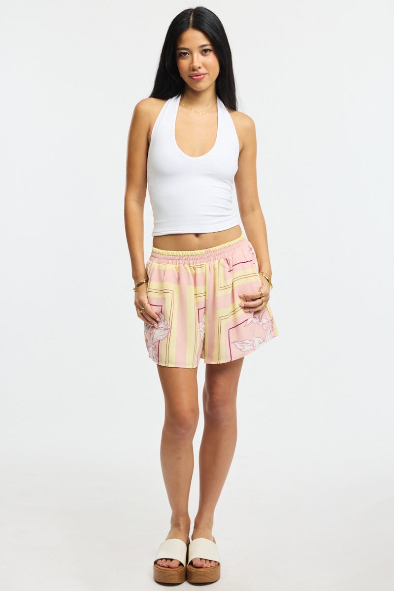 Pink Floral Shorts High Rise for Ally Fashion