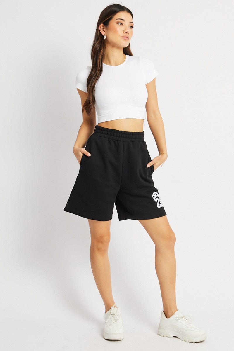 Black Track Short Boyfriend Mid-Thigh for Ally Fashion