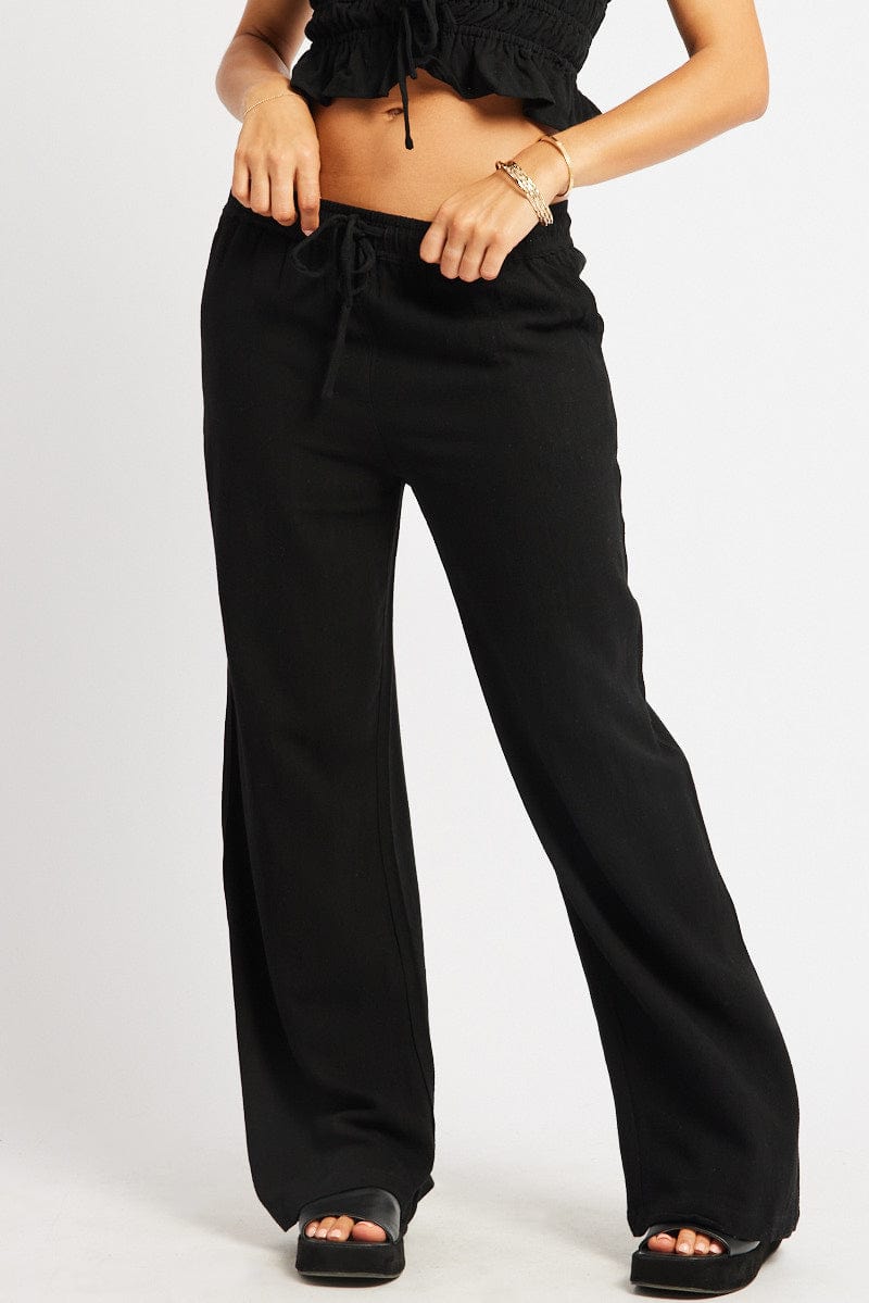 Black Wide Leg Pants Elasticated Waist for Ally Fashion