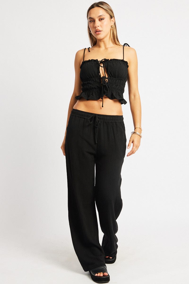 Black Wide Leg Pants Elasticated Waist for Ally Fashion