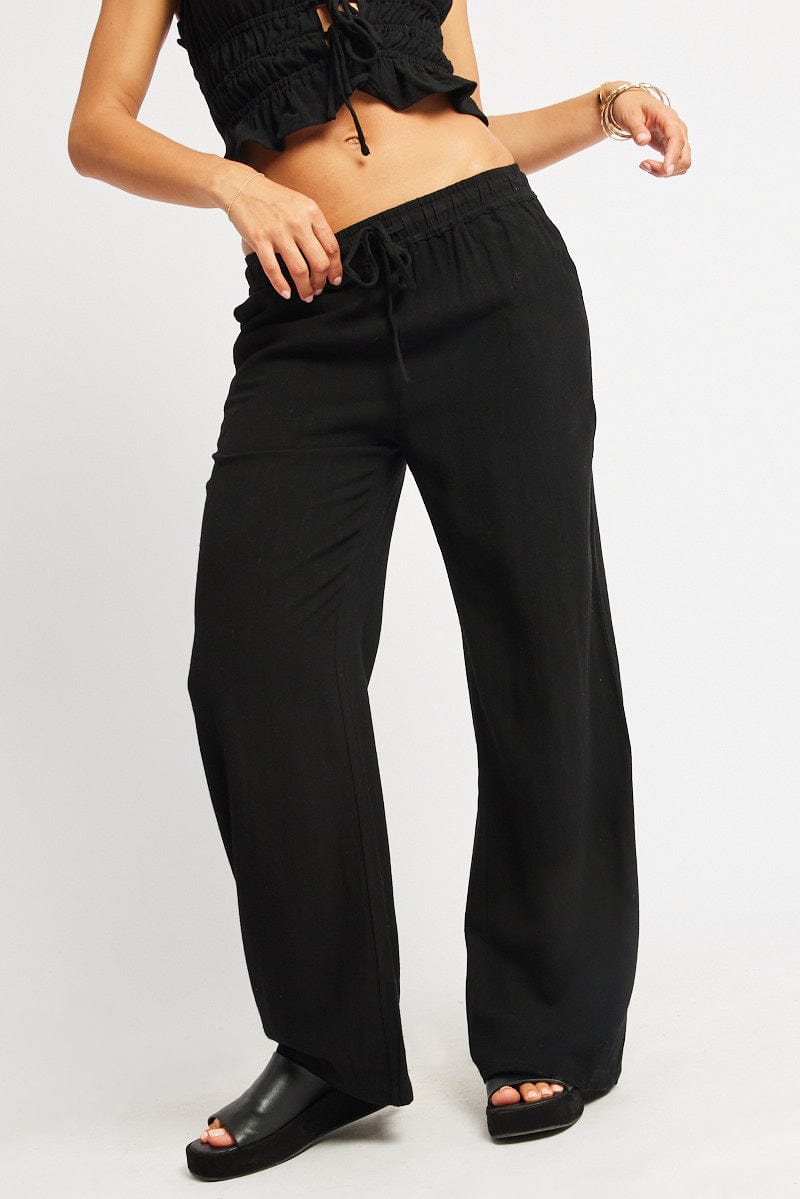 Black Wide Leg Pants Elasticated Waist for Ally Fashion