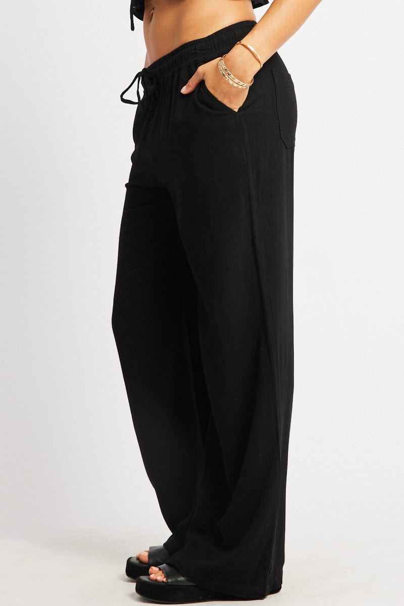 Black Wide Leg Pants Elasticated Waist for Ally Fashion