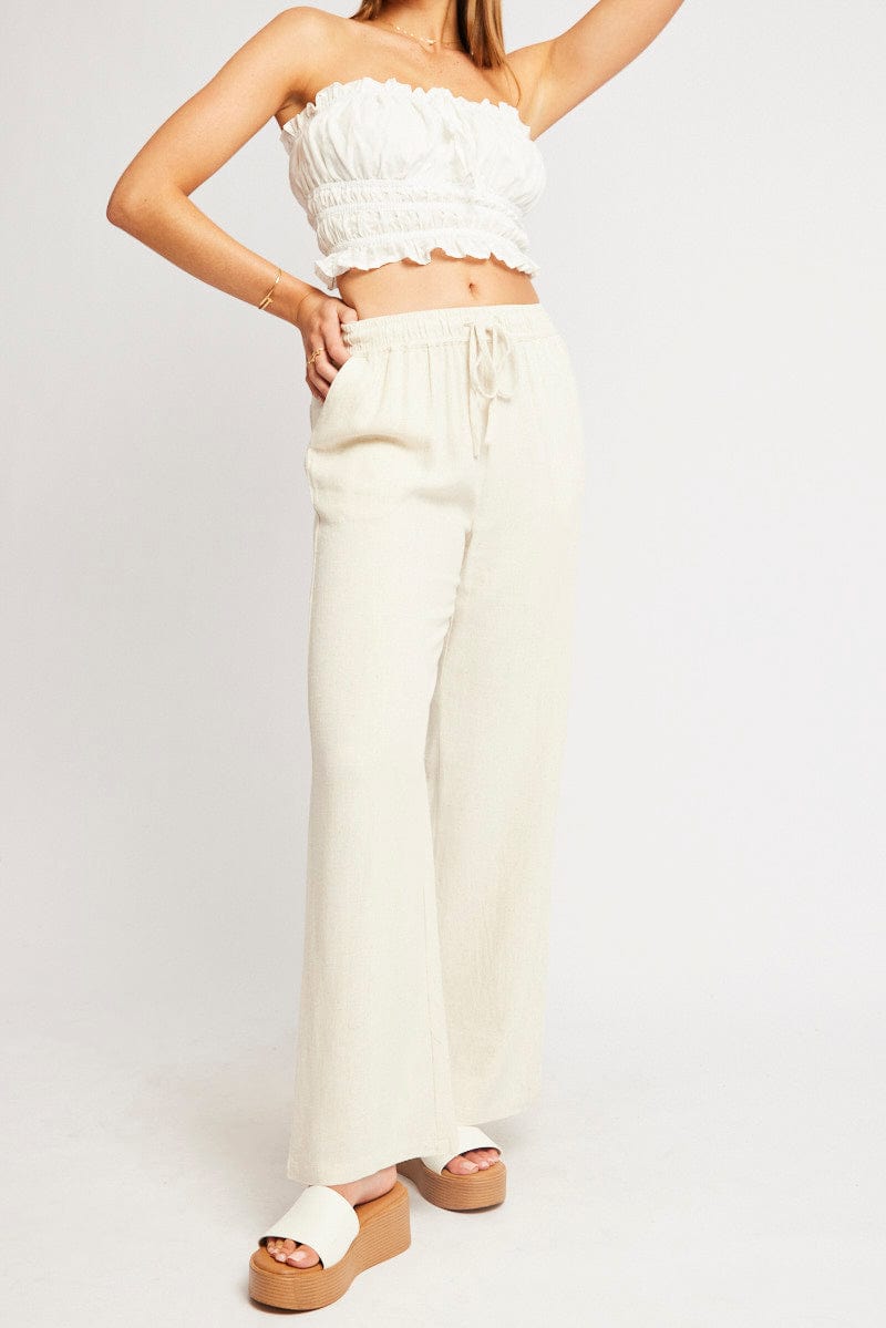 Beige Wide Leg Pants Elasticated Waist for Ally Fashion