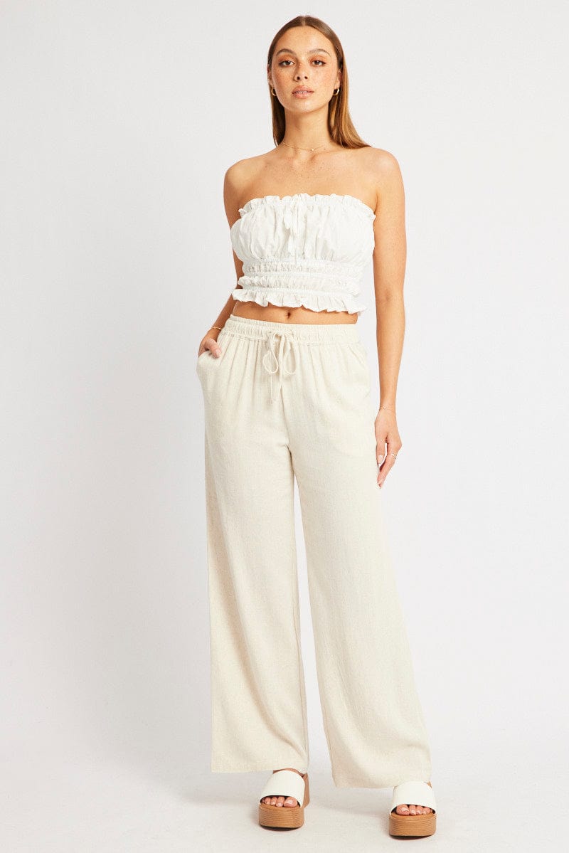 Beige Wide Leg Pants Elasticated Waist for Ally Fashion