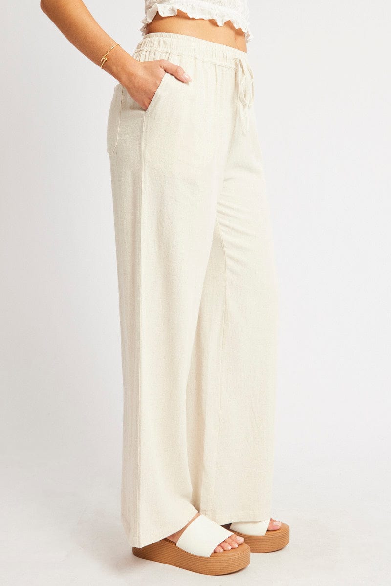 Beige Wide Leg Pants Elasticated Waist for Ally Fashion