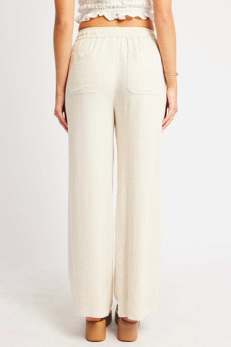 Beige Wide Leg Pants Elasticated Waist for Ally Fashion