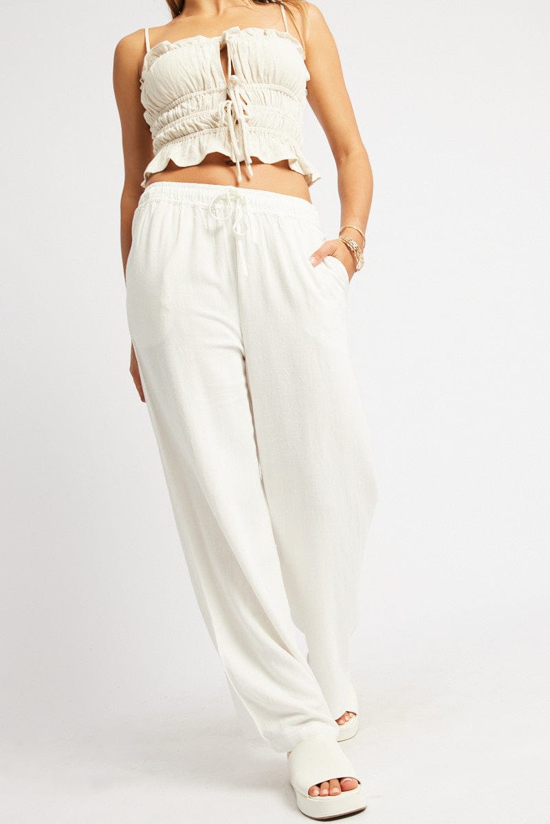 White Wide Leg Pants Elasticated Waist for Ally Fashion