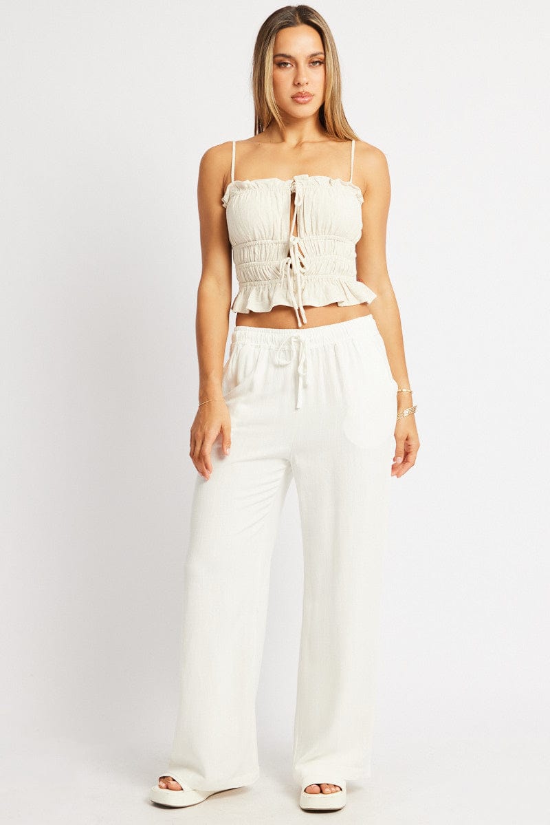 White Wide Leg Pants Elasticated Waist for Ally Fashion