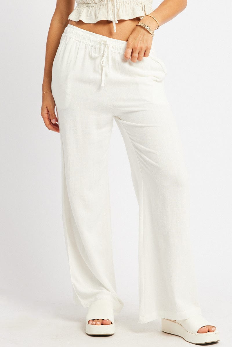 White Wide Leg Pants Elasticated Waist for Ally Fashion