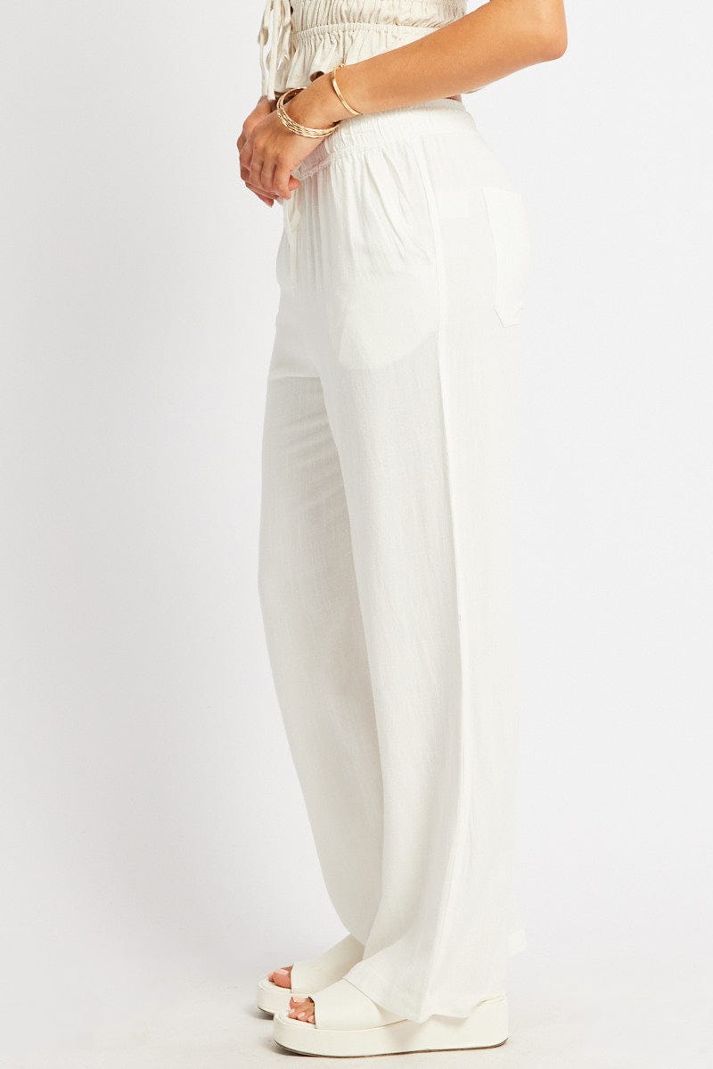 White Wide Leg Pants Elasticated Waist for Ally Fashion