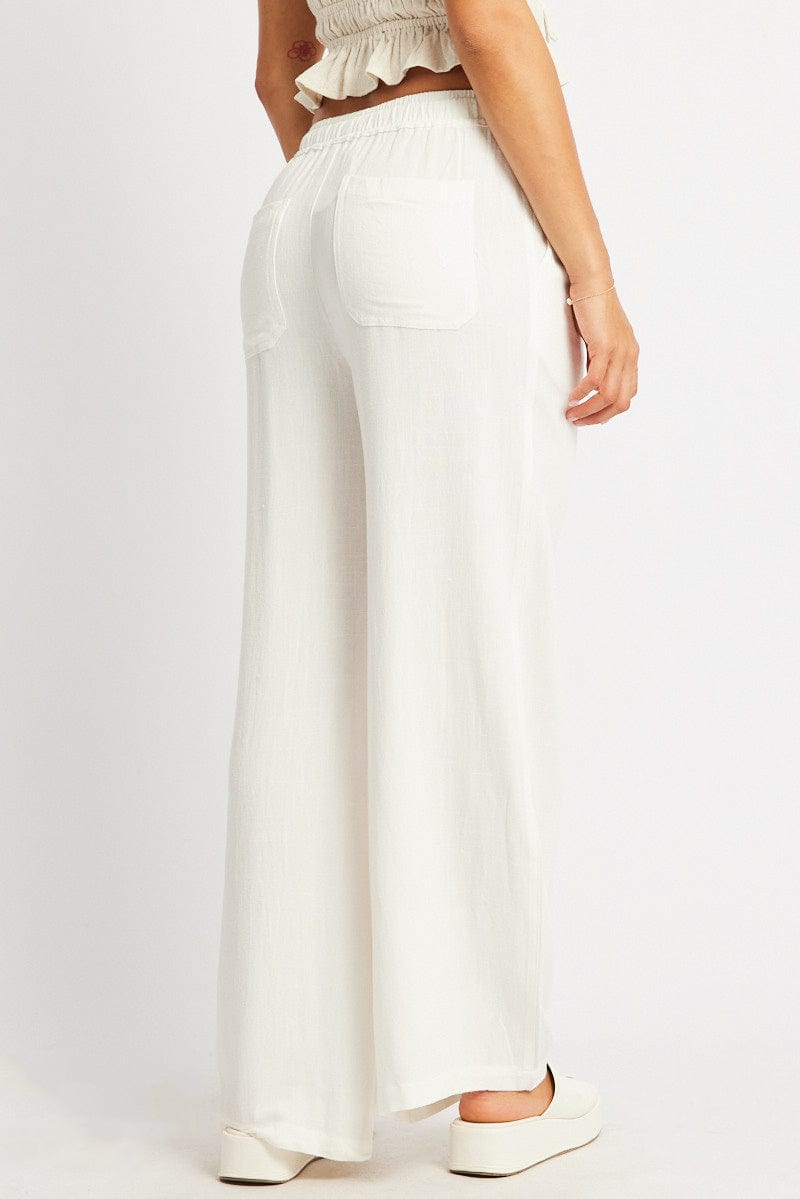 White Wide Leg Pants Elasticated Waist for Ally Fashion