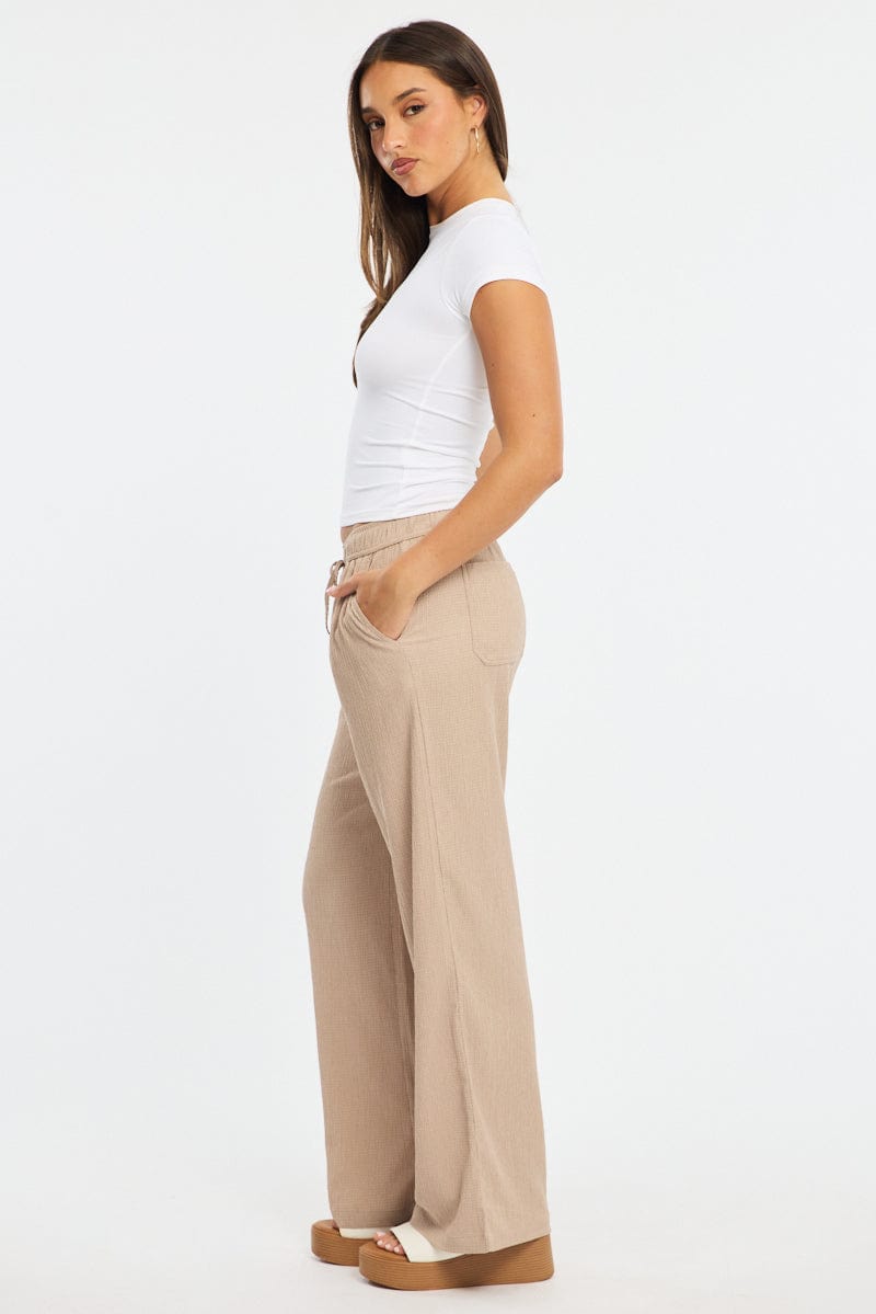 Beige Wide Leg Pants Elasticated Waist for Ally Fashion