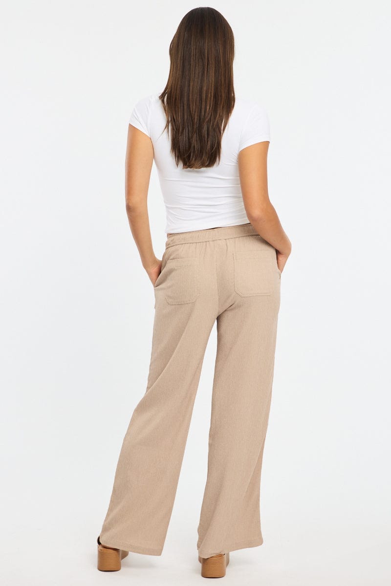 Beige Wide Leg Pants Elasticated Waist for Ally Fashion