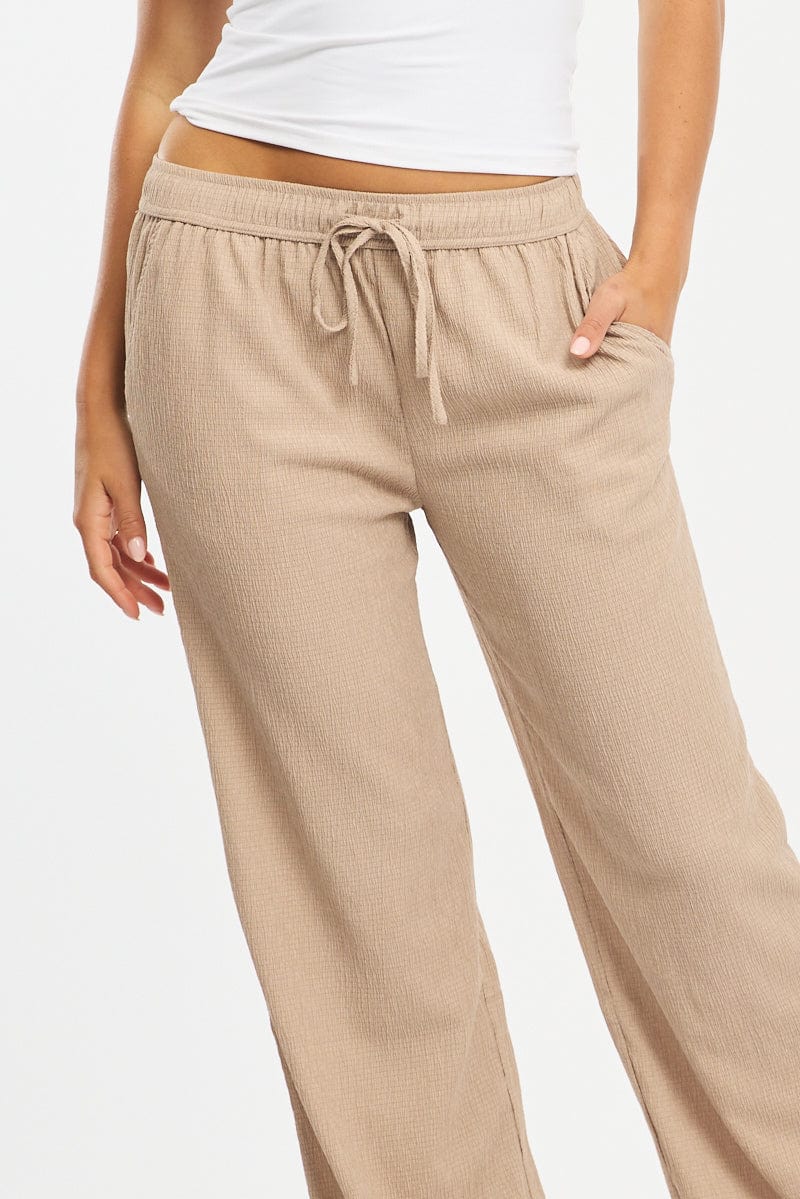 Beige Wide Leg Pants Elasticated Waist | Ally Fashion Beige Wide Leg Pants Elasticated Waist | Ally Fashion