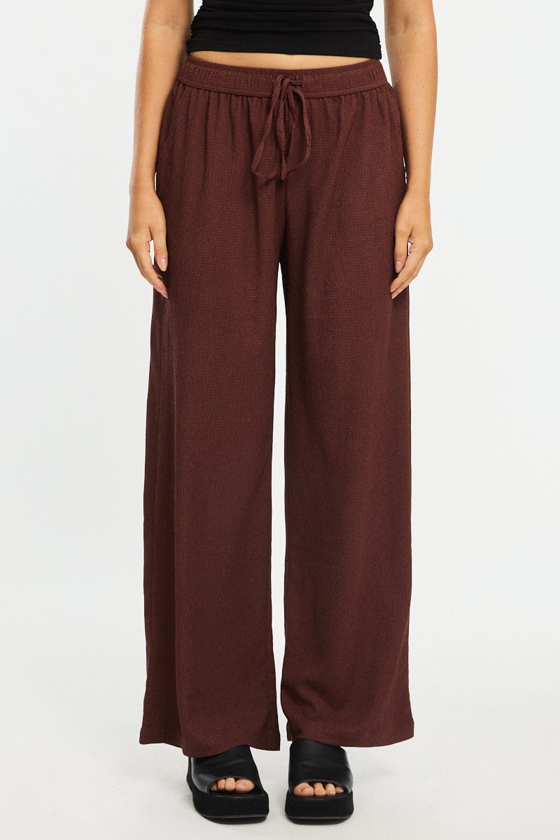 Brown Wide Leg Pants Elasticated Waist for Ally Fashion
