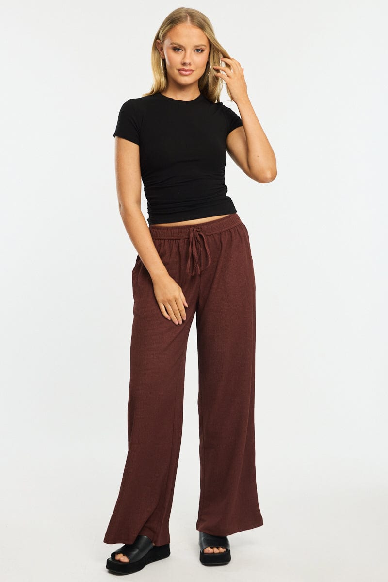 Brown Wide Leg Pants Elasticated Waist for Ally Fashion