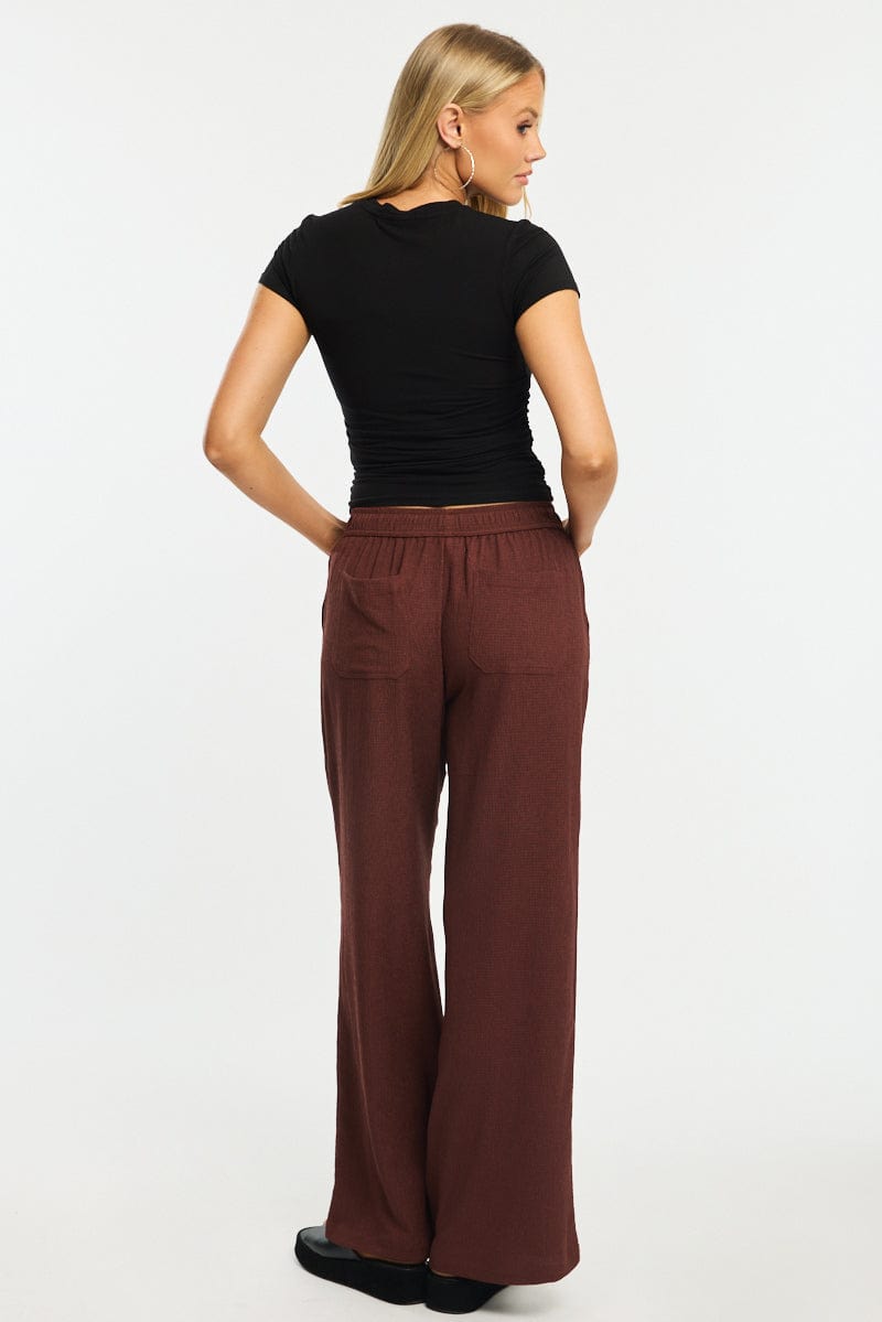 Brown Wide Leg Pants Elasticated Waist for Ally Fashion