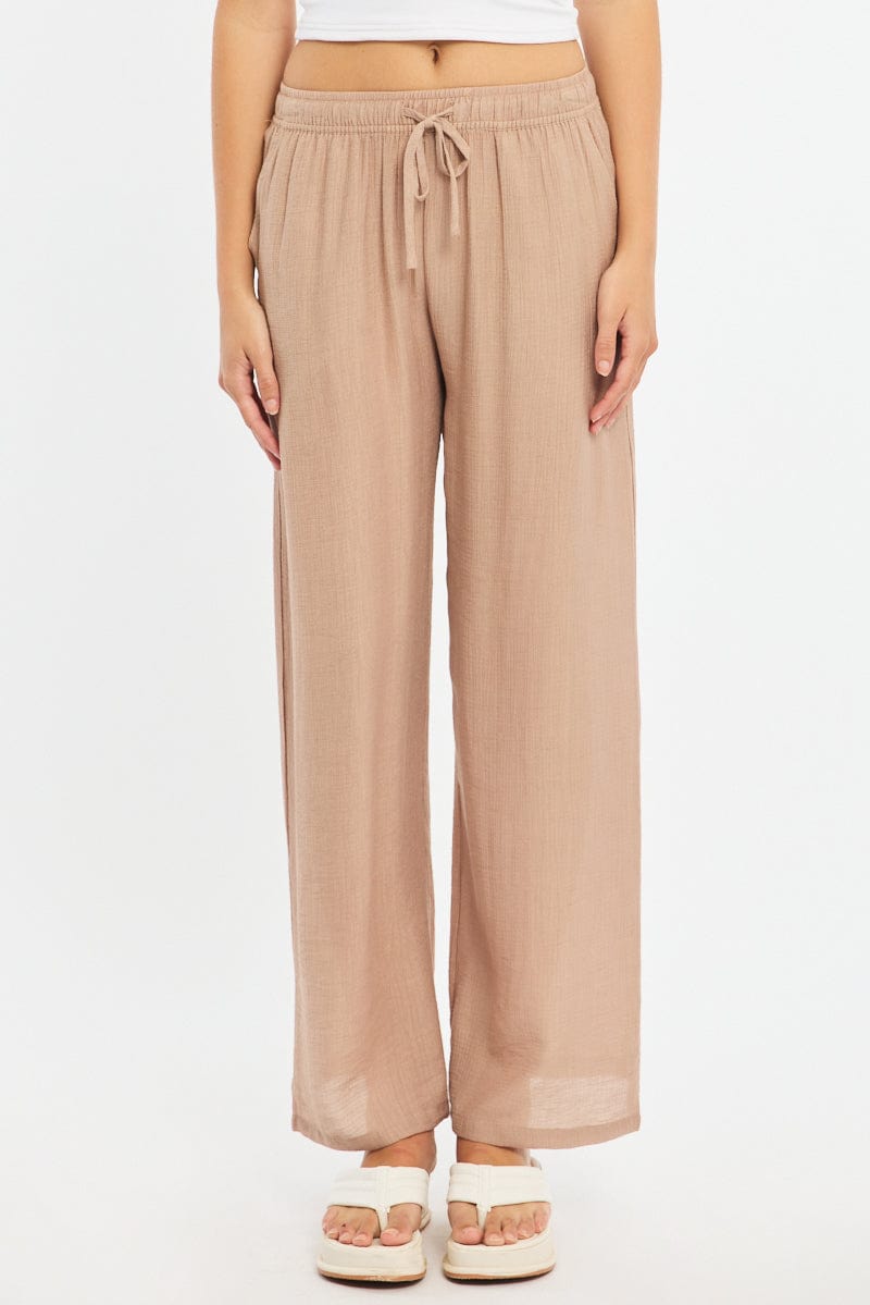 Beige Stripe Wide Leg Pants Elasticated Waist for Ally Fashion
