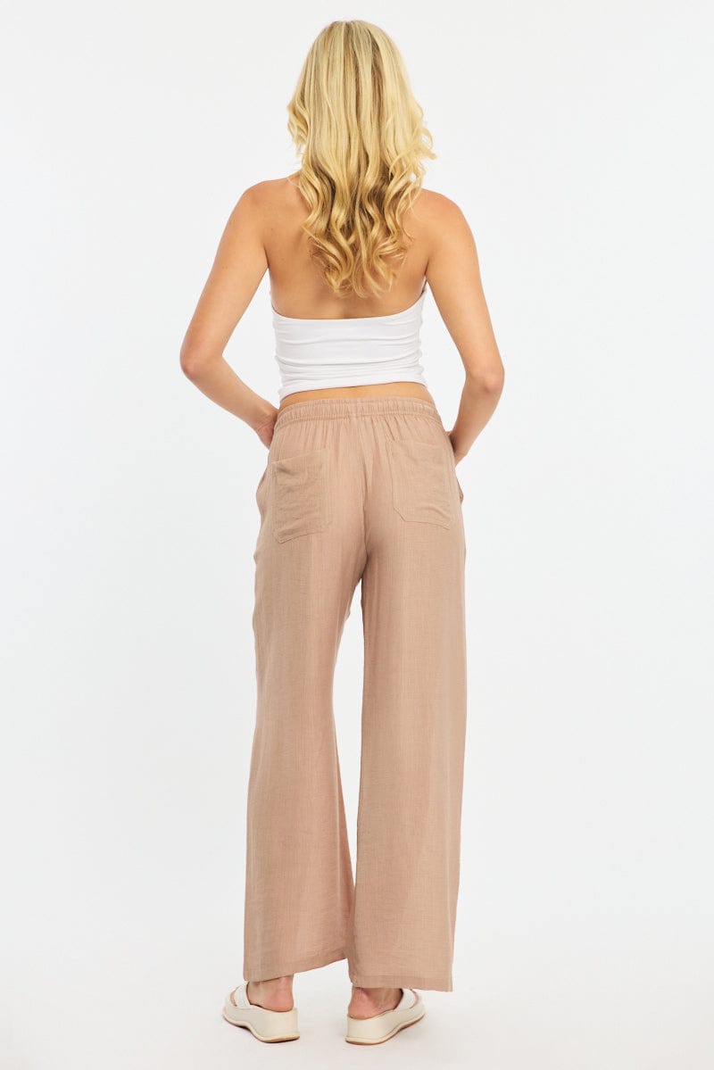 Beige Stripe Wide Leg Pants Elasticated Waist for Ally Fashion