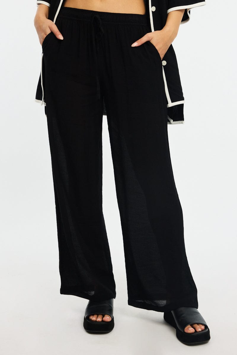 Black Stripe Wide Leg Pants Elasticated Waist for Ally Fashion