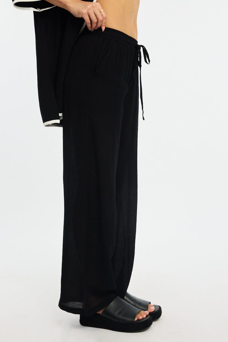 Black Stripe Wide Leg Pants Elasticated Waist for Ally Fashion