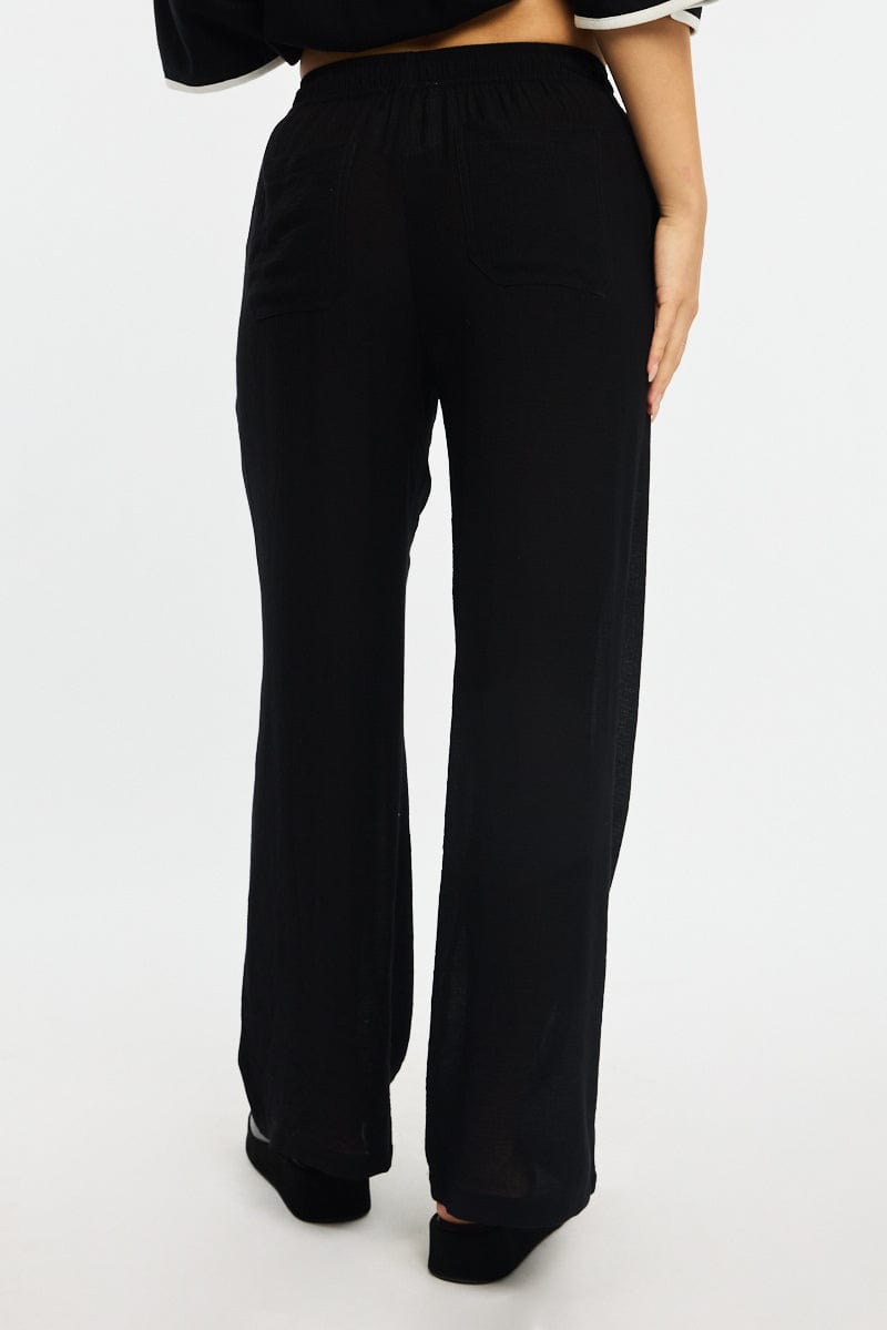 Black Stripe Wide Leg Pants Elasticated Waist for Ally Fashion