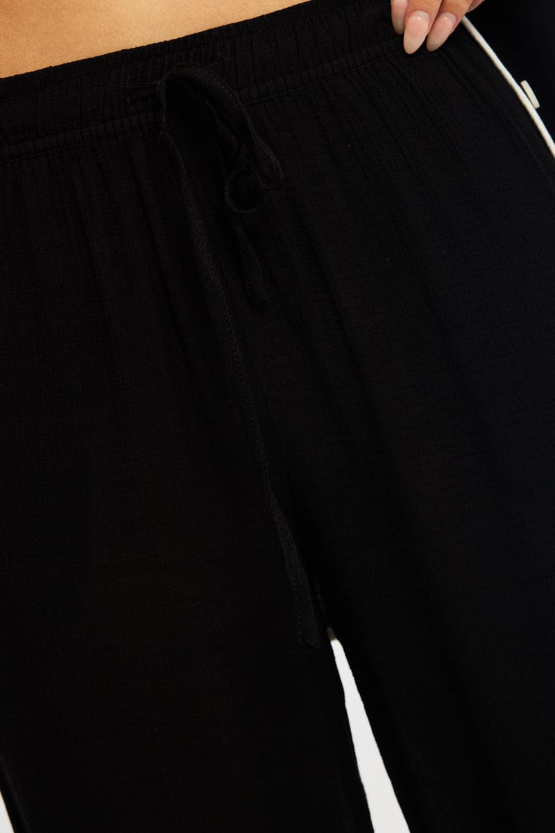 Black Stripe Wide Leg Pants Elasticated Waist for Ally Fashion