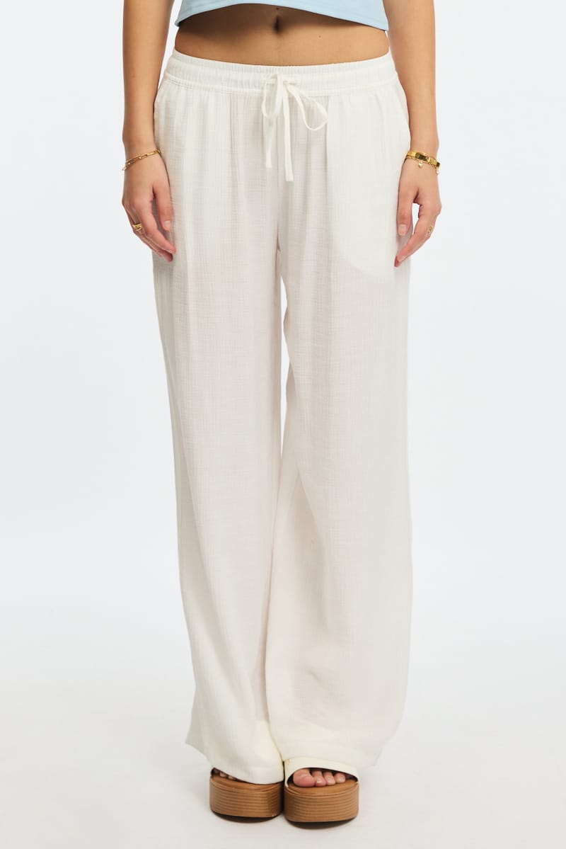 White Stripe Wide Leg Pants Elasticated Waist for Ally Fashion
