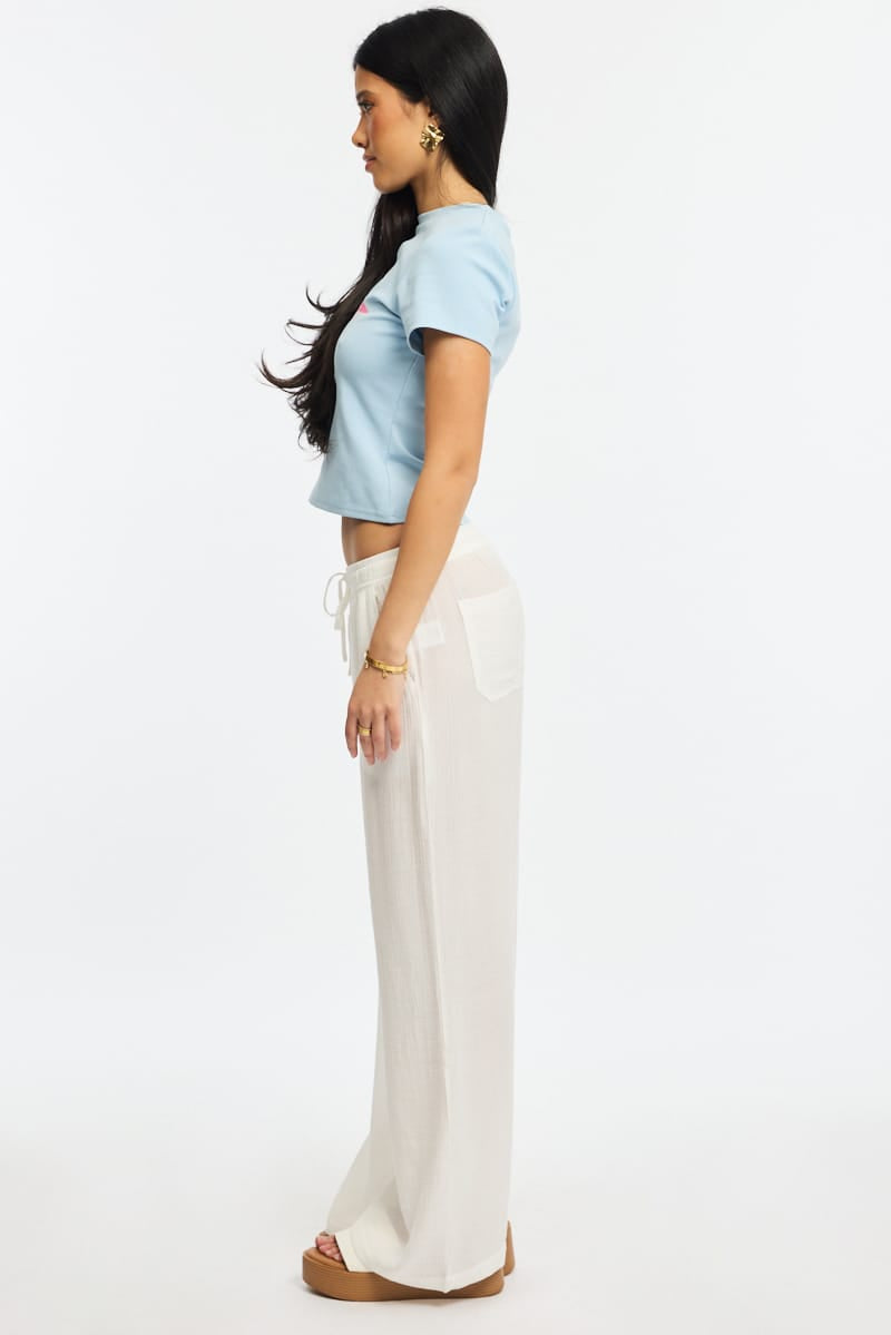 White Stripe Wide Leg Pants Elasticated Waist for Ally Fashion