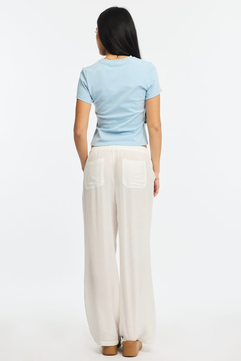 White Stripe Wide Leg Pants Elasticated Waist for Ally Fashion