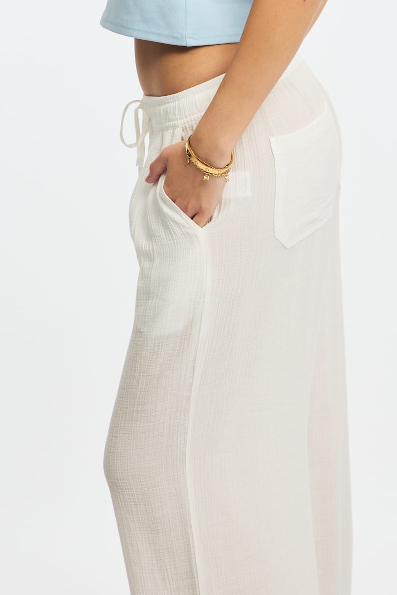 White Stripe Wide Leg Pants Elasticated Waist for Ally Fashion