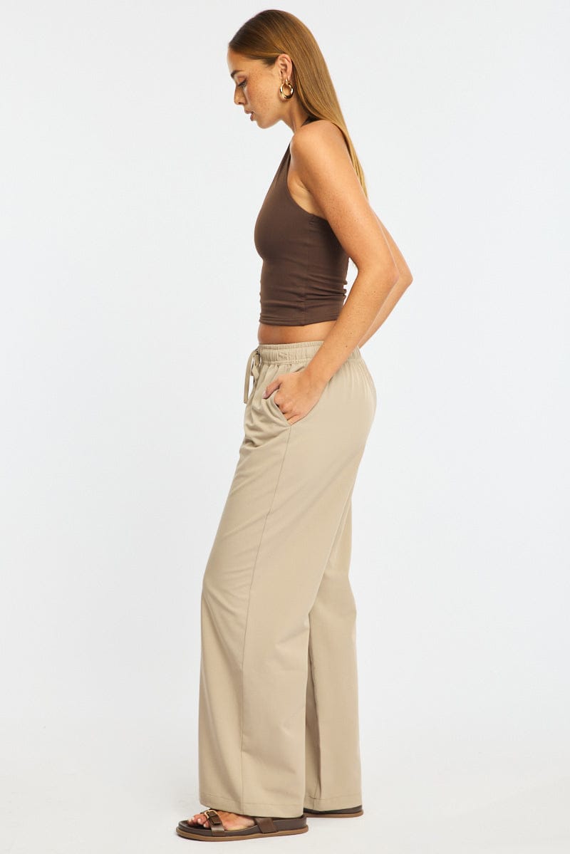 Beige Wide Leg Pants Elasticated Waist for Ally Fashion
