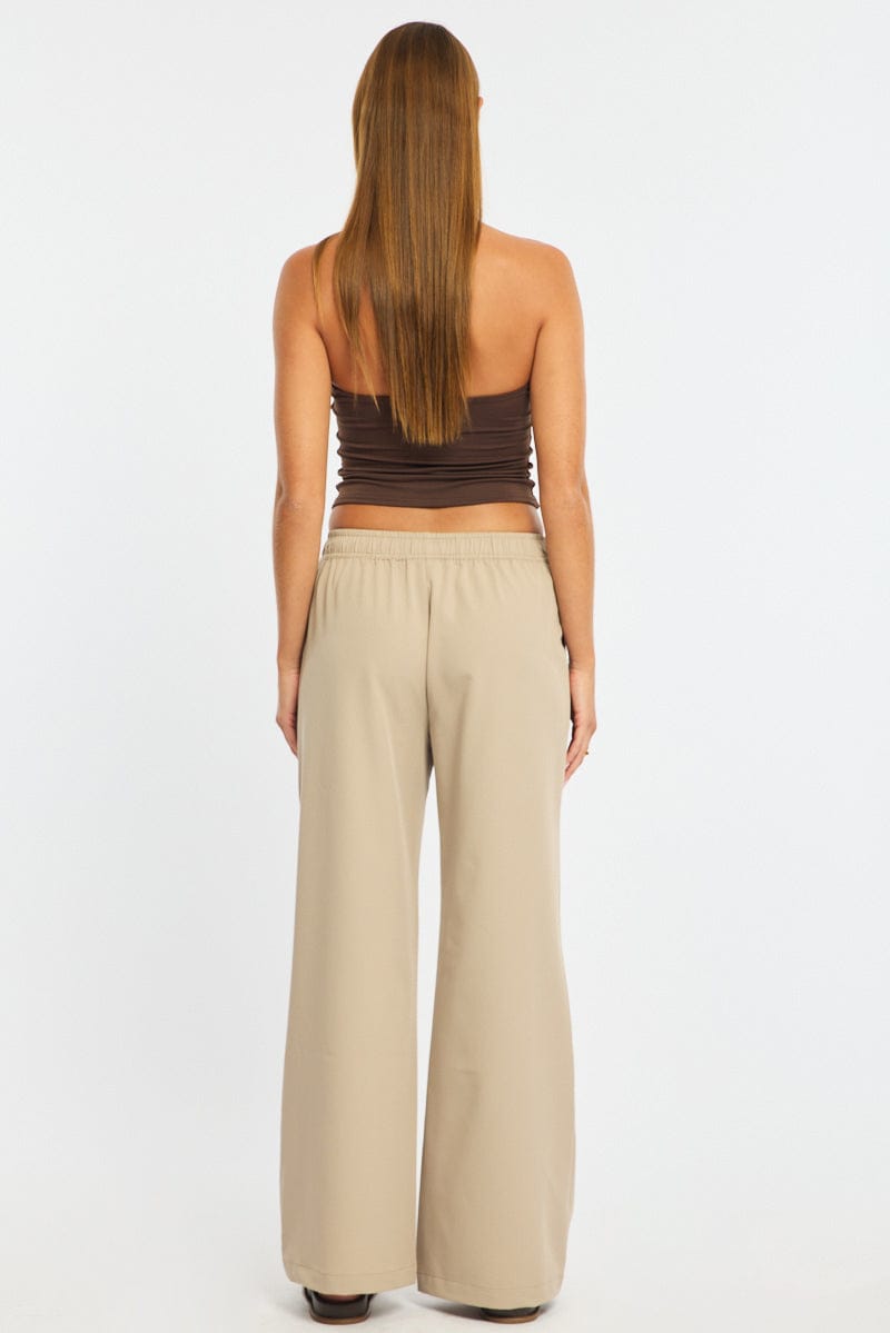 Beige Wide Leg Pants Elasticated Waist for Ally Fashion