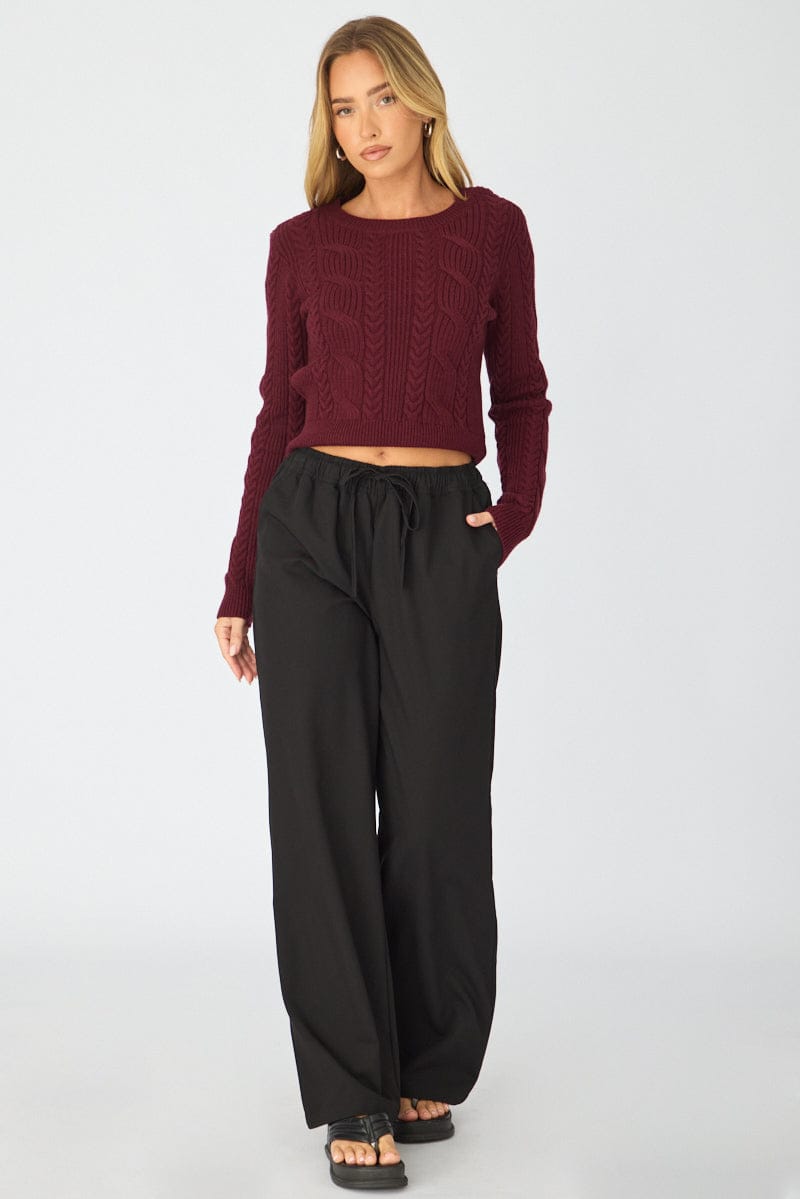 Black Wide Leg Pants Elasticated Waist for Ally Fashion