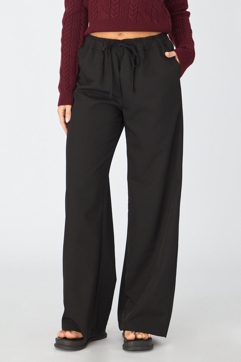 Black Wide Leg Pants Elasticated Waist for Ally Fashion