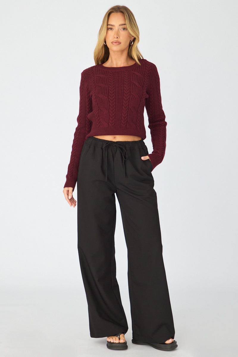 Black Wide Leg Pants Elasticated Waist for Ally Fashion