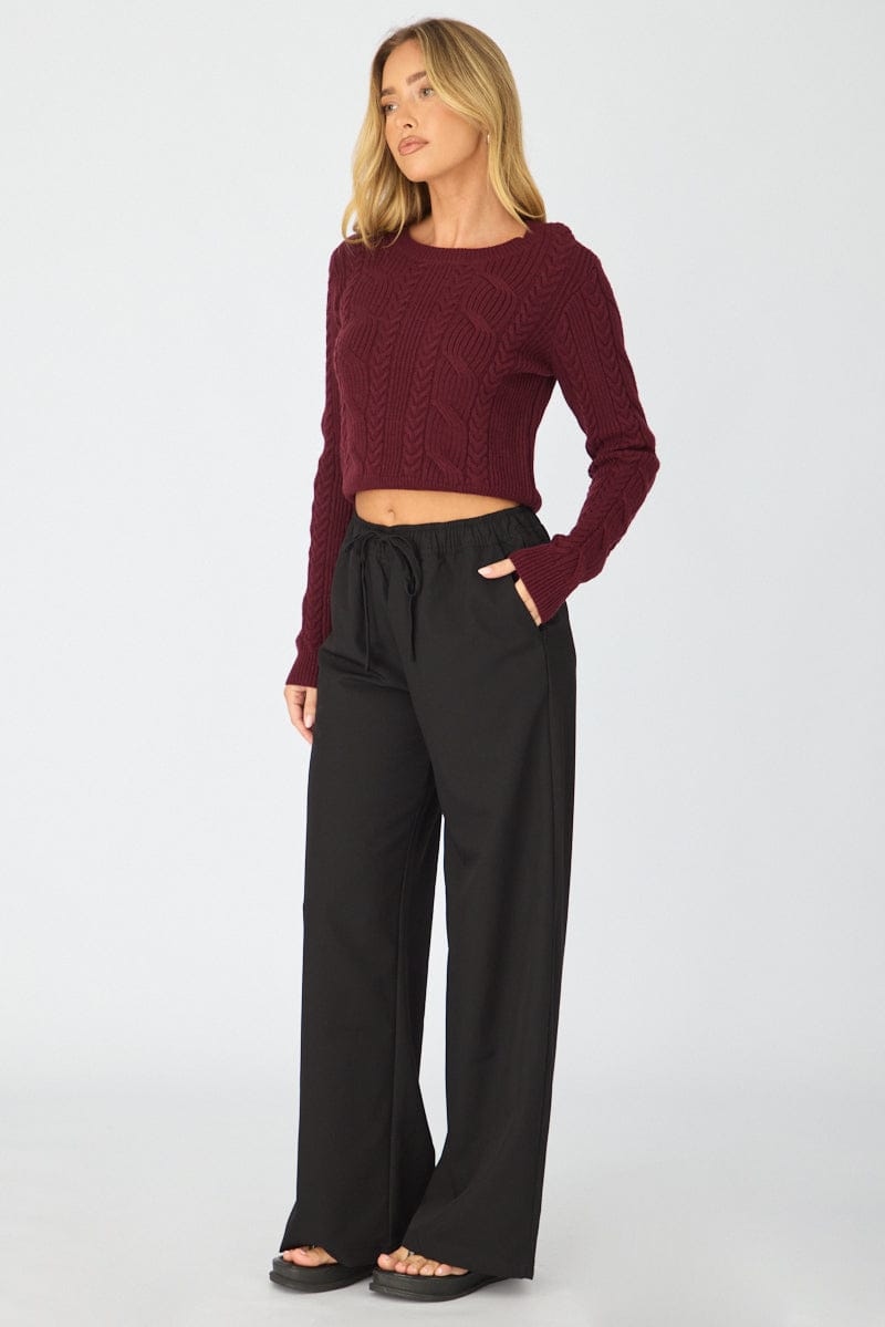 Black Wide Leg Pants Elasticated Waist for Ally Fashion