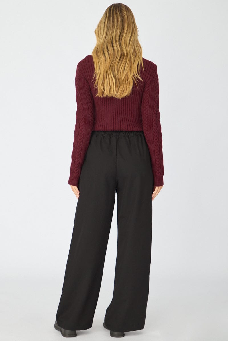 Black Wide Leg Pants Elasticated Waist for Ally Fashion