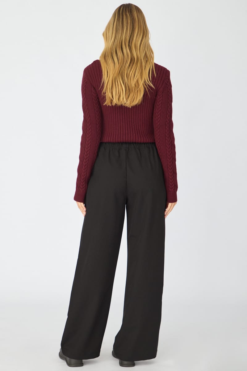 Black Wide Leg Pants Elasticated Waist for Ally Fashion